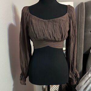 Women's Square Neck Flounce Sleeve Tie Back Crop Milkmaid Blouse